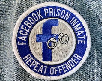 FB Jail Patch, Repeat Offender, Iron-on Joke Patch 3”,  Stuffer, Gift for Men