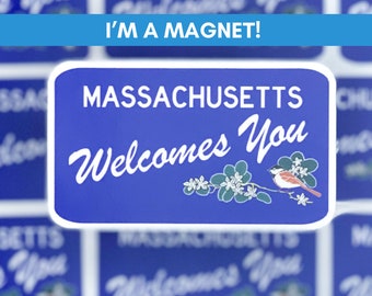 Entering Massachusetts Sign Magnet, Massachusetts Wedding Favor, Welcome to Massachusetts Gift for Friend, Housewarming Gift for Couple