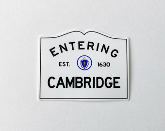 Cambridge MA Sticker, Entering Cambridge Sign, Massachusetts Gift, Massachusetts Waterproof Sticker for Water Bottle, Laptop Decal