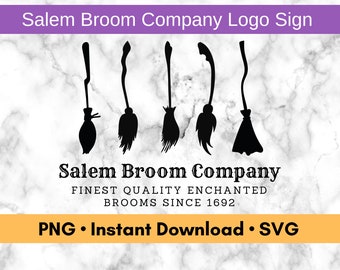 Salem Broom Company Sign Silhouette PNG and SVG Files, Printable Cut Files, Digital Halloween Vector Assets for Graphic Design