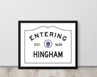 Hingham MA Framed Wall Art, Housewarming Gift for Friend, Wedding Gift for Couple, Anniversary Gift for Wife, Office Decor Gift for Husband