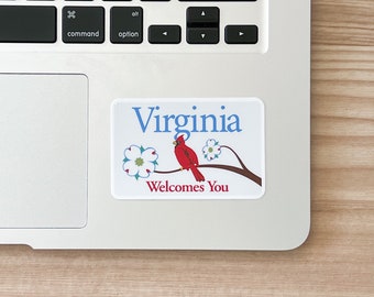 Virginia Welcomes You Sign Sticker, Welcome to Virginia Gift for Wedding Guests, Weatherproof Decal, Dishwasher Safe Vinyl Sticker