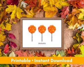 Fall Foliage Art Printable, Autumn Trees October Art for Gallery Wall, New England Decor for Thanksgiving, Instant Download PDF PNG