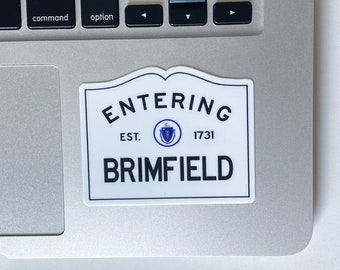 Entering Brimfield Massachusetts Town Sign Sticker, Stocking Stuffer Filler