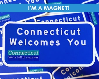 Connecticut Sign Magnet, Connecticut State Magnet Gift, Connecticut Gifts, Connecticut Wedding Favor, New England States Magnet