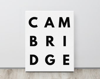 Cambridge Typography On Canvas, Gallery Wall Word Art for Harvard Grad, Housewarming Gift for MIT Professor, Office Decor Retirement Gift