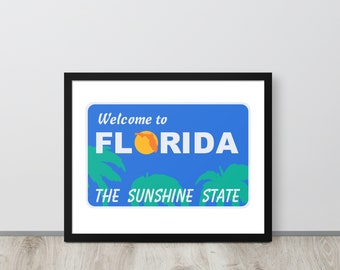 Framed Welcome to Florida Art, Sunshine State Wedding Gift for Friend, FL Art Housewarming Gift, Gallery Wall Decor