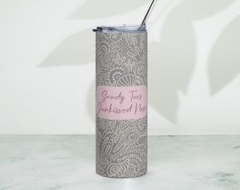 Skinny Seashell Tumbler, Beach Travel Mug With Lid, Girls Trip Favors for Bachelorette Party, Spring Break Gift for College Girls, Steel