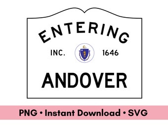 Andover Massachusetts Town Sign PNG SVG Digital Download, Andover MA Art for Scrapbooking, Digital Assets for Graphic Design, Hometown