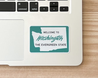 Washington State Sign Sticker, Evergreen State Wedding Favor, PNW Welcome Gift for Wedding Guests, Weatherproof Decal, Dishwasher Safe Vinyl