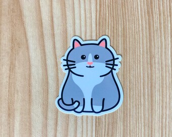 Gray Cat Sticker Waterproof Cat Sticker for Car, Fat Cat Sticker for Laptop, Cat Sticker Cute Gift for Cat Lover, Cat Decal Gift for Mom