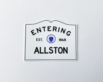 Allston MA Sticker, Massachusetts Gift, Beantown Housewarming Gift for Friend, Boston Wedding Favor, Waterproof Sticker, Laptop Decal