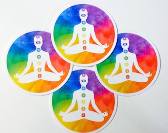 Watercolor Colorful Sukhasana Chakra Symbol Yoga Circle Sticker, Stocking Stuffer Filler
