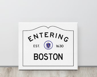 Canvas Boston Wall Art, Massachusetts Gift, Boston Housewarming Gift, Boston Wedding Gift, Entering Boston Office Wall Decor, Man Cave Decor