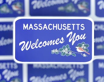 Entering Massachusetts Sign Sticker, Massachusetts Sticker, Welcome to Massachusetts Gift, New England Sticker, Massachusetts Wedding Favor