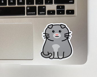 Gray Sottish Fold Cat Sticker Waterproof Cat Sticker for Car, Fat Cat Sticker for Laptop, Cat Sticker Cute Gift for Cat Lover, Cat Decal
