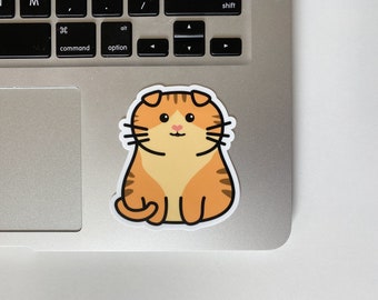 Orange Scottish Fold Cat Sticker Waterproof Cat Sticker for Car, Fat Cat Sticker for Laptop, Tabby Cat Sticker, Cute Cat Decal Gift for Mom