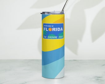 Skinny Florida Tumbler, Colorful Travel Mug With Lid, Girls Trip Favors for Bachelorette Party, Spring Break Gift for College Girls, Steel
