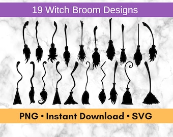 19 Witch Broom Silhouette PNG and SVG Files, Printable Cut Files for Making Planner Stickers, Digital Halloween Assets for Graphic Design