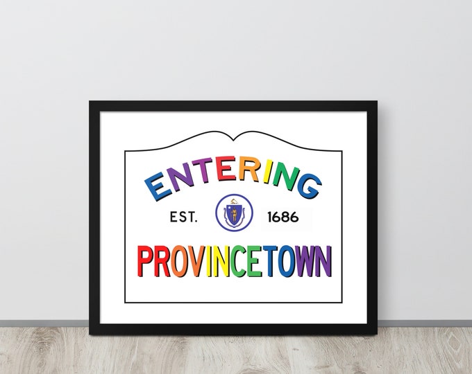 Featured listing image: Provincetown Art, Framed Provincetown Gift, LGBTQ Wall Decor Housewarming Gift, Gay Wedding Gift, Queer Office Decor, Rainbow Pride