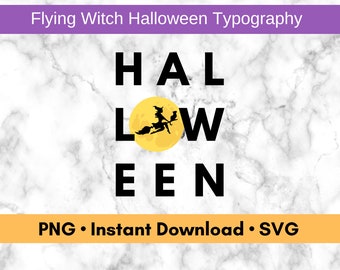 Witch and Cat Silhouette Halloween Typography Word Art SVG PNG, Fun Modern Gallery Wall, Spooky Season Witchy Vibes Digital Asset