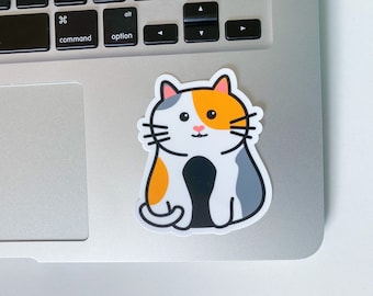 Calico Cat Sticker Waterproof Cat Sticker for Car, Fat Cat Sticker for Laptop, Cat Sticker Cute Gift for Cat Lover, Cat Decal Gift for Mom