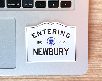 Newbury Town Sign Sticker, Massachusetts Gift for Friend, Massachusetts Sticker for Car, Nostalgic Gift, Waterproof Decal, Laptop Sticker