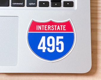 Interstate 495 Sticker, I-495 Highway Shield, Traffic Sign, Stocking Stuffer Filler