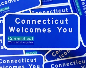 Connecticut Sign Sticker, Connecticut State Sticker Gift, Connecticut Gifts, Connecticut Wedding Favor, New England Sticker, Waterproof