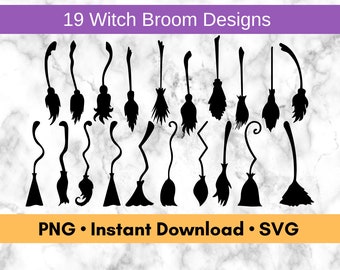 19 Witch Broom Silhouette PNG and SVG Files, Printable Cut Files for Making Planner Stickers, Digital Halloween Assets for Graphic Design