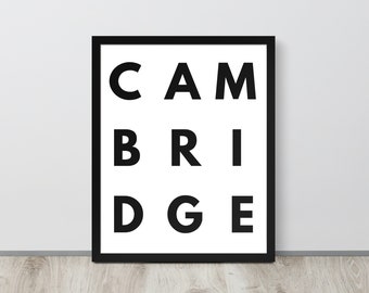 Cambridge Typography Framed Poster, Gallery Wall Word Art for Harvard Grad, Office Decor for MIT Professor, Housewarming Retirement Gift