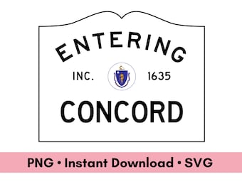 Concord Massachusetts Town Sign PNG SVG Digital Download, Concord MA Art for Scrapbooking, Digital Assets for Graphic Design, Hometown