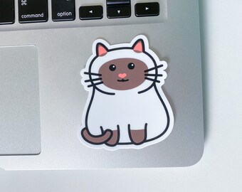 Siamese Cat Sticker Waterproof Cat Sticker for Car, Fat Cat Sticker for Laptop, Cat Sticker Cute Gift for Cat Lover, Cat Decal Gift for Mom