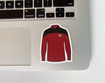 Trek Uniform Sticker, The Next Generation Uniform, Geek Gift for Star Trek Fan, TNG Gift for Him and Her, Laptop Sticker, Red, Waterproof