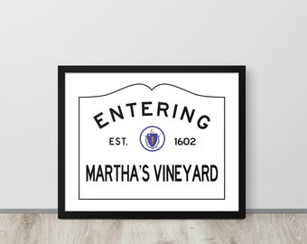 Martha's Vineyard Massachusetts Framed Wall Art, Cape Cod Wedding Gift, Housewarming Gift for Newlyweds, Beach House Decor Gift for Friend