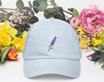 Pastel Blue Lavender Embroidered Hat, Feminine Ball Cap, Easter Gift for Wife, Floral Accessories Gift for Gardener, Casual Spring Outfit