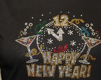 NEW!! Rhinestone Happy New Year Countdown Clock Bling Longsleeve Ladies Shirt