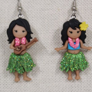 Hawaiian Girls Hula Girl Hawaii Earrings Vacation Fun Aloha Glittered and Bling image 2
