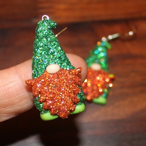 St Patty&#39;s Patrick&#39;s Day Gnome Leprechaun Gnomes Dwarf Elves Earrings Glittered and Bling