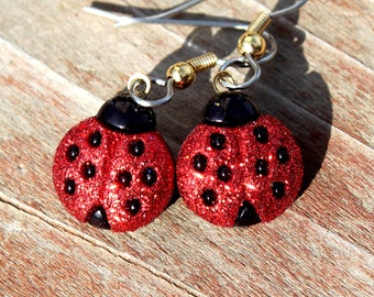Red Ladybug Bling Earrings Insect Glitter Earrings Jewelry