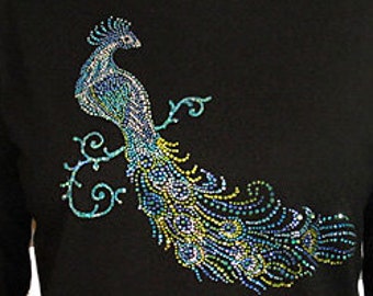 Rhinestone Peacock Bling Ladies Long Sleeve Shirt