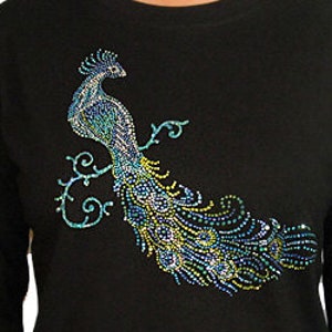 Rhinestone Peacock Bling Ladies Long Sleeve Shirt image 1