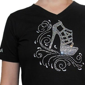 Rhinestone Shoe Unique Custom Women's Cute Fun Glitter Cool Embroidery Bling V-neck T shirt Cindy's Handmade Shirts Boutique image 1