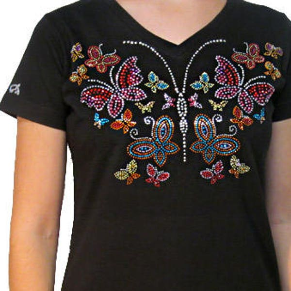 Rhinestud Butterfly of Butterflies Womens Ladies V-Neck  T-Shirt Tee Mother's Day Nana Gift