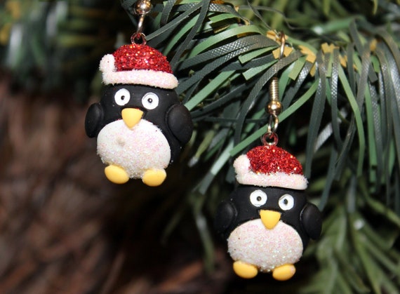 Holiday Christmas Penguin Earring Winter Glittered and Bling Gift