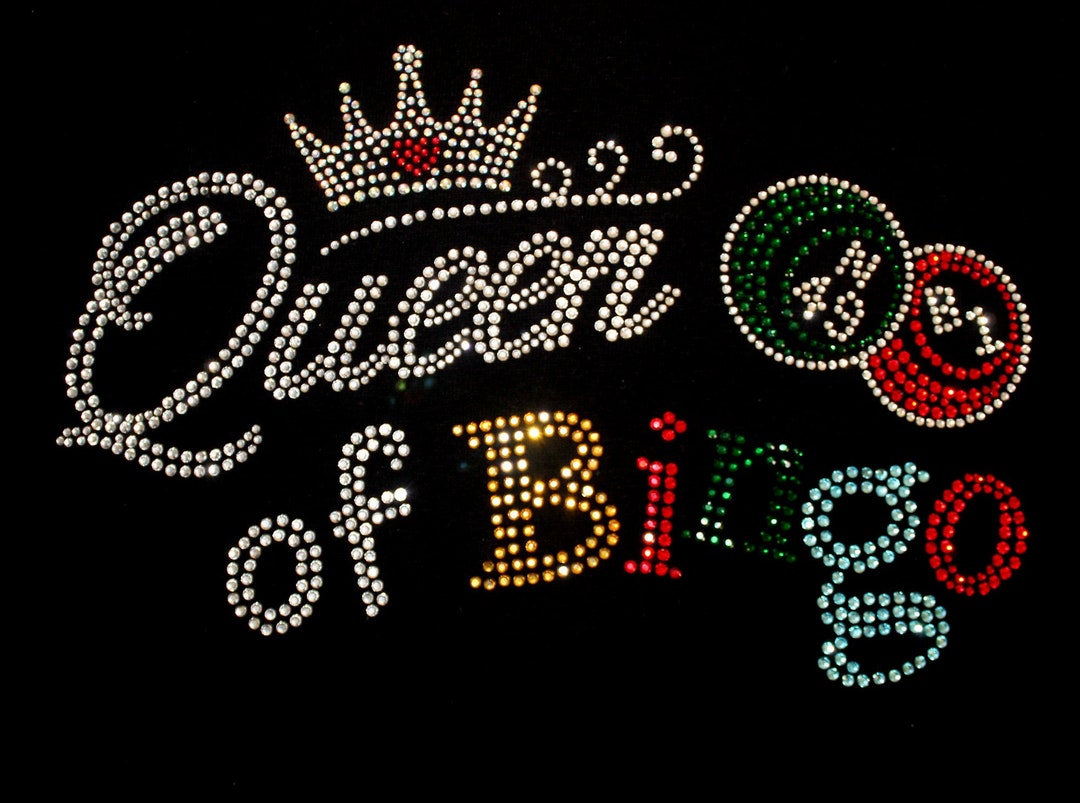 T-shirt Bling Bingo Queen Avec Strass – Noir, Coton, Taille XL, Neuf Sans étiquettes