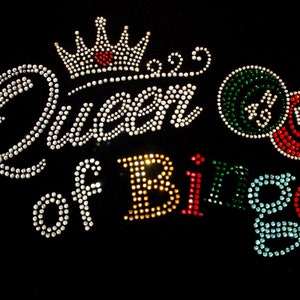 Rhinestone Queen of Bingo Bling Ladies V-Neck T-Shirt Tee Grandma Gift Mom Gift