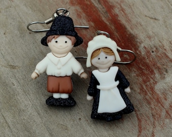 Thanksgiving Herbst Herbst Pilgrim Mr and Mrs Pilgrims Jungen und Mädchen Ohrringe glitzernd und Bling