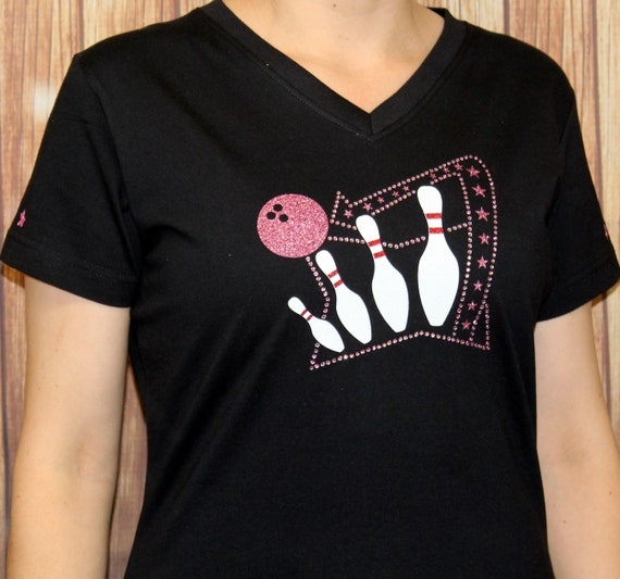 Retro Bowling Shirt With Pink Rhinestone and Vinyl Glitter Etsy