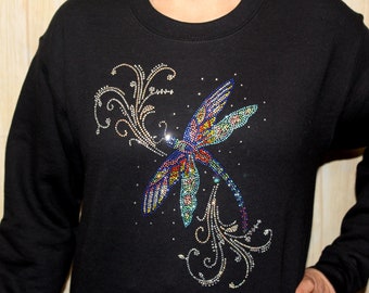 Colorful Rhinestone Dragonfly Bling Unisex Sweatshirt Gift for her, Mother's Day, Grandmother, Grandma, Nana, Glammy Bling Tee, Birthday
